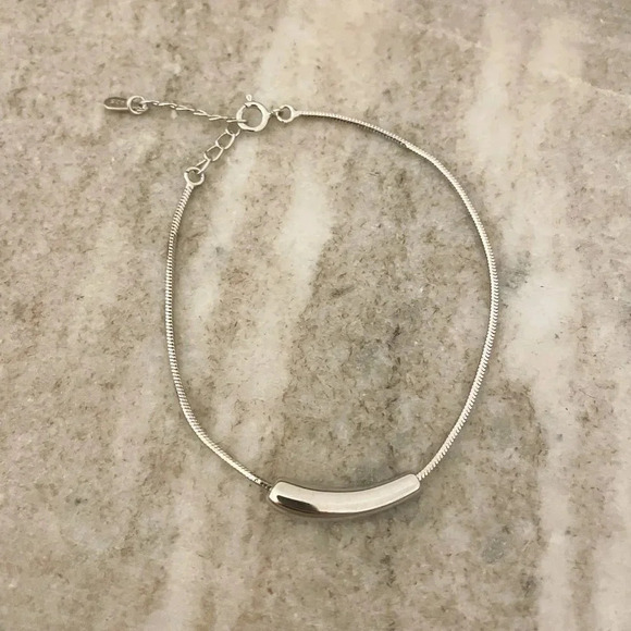 Jewelry - 925 Sterling Silver Tube Bracelet Dainty Minimalist Bar Pendant Bracelet